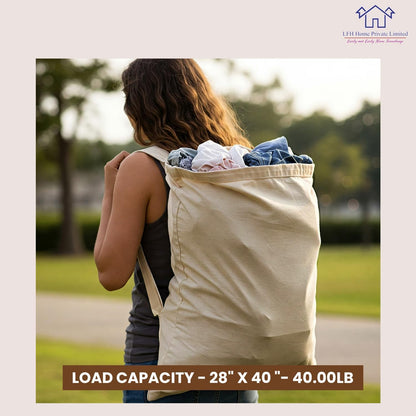 LFH Home Large Premium 100% Cotton Canvas Laundry Bag with Drawstring and Handles Heavy Duty, Multi-Use, and Washable for Home, Travel, College or Storage 28x36 (Pack of 6)-Natural