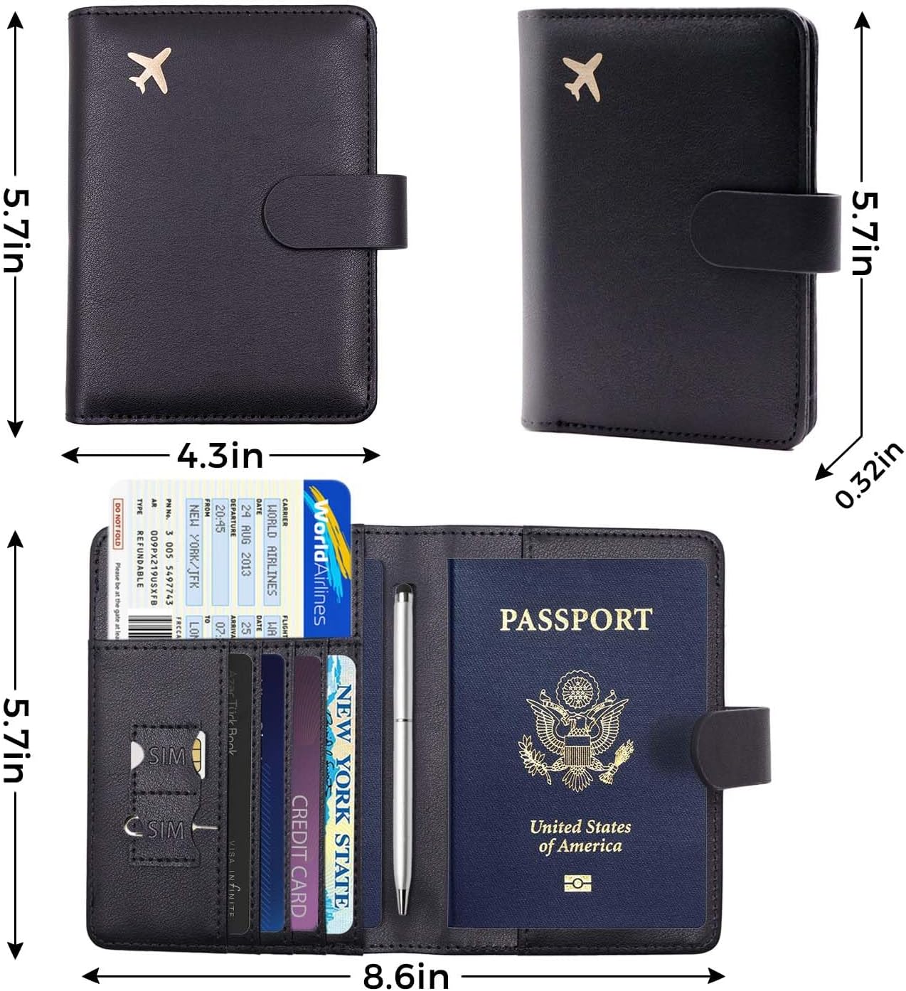 Melsbrinna Premium Leather Passport Holder Covers Case, Waterproof Rfid Blocking Travel Wallet Passport Holder with Pen Holder, Cute Passport Book for Women/Men