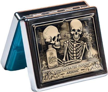 Silver Vintage Pill Box 7 Day Metal Pill Box with Mirror and 8 Compartments Cute Travel Pill Organizer for Purse (Concentrated Poison)