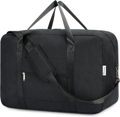 Carry on luaggage 22x14x9 Airlines Approved Foldable Carry on Bag Travel Duffel Packable Duffle Overnight for Women and Men 40L (Black)