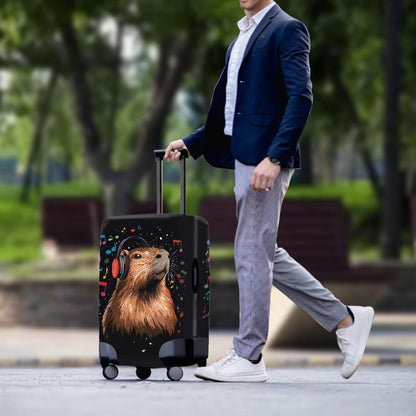 Capybara Luggage Cover Fits 22-25 Inch Luggage Anti-Scratch Spandex Zipper Suitcase Cover Protector Washable Stretchable Travel Baggage Case Cute Travel Essential, Music Note, Size M