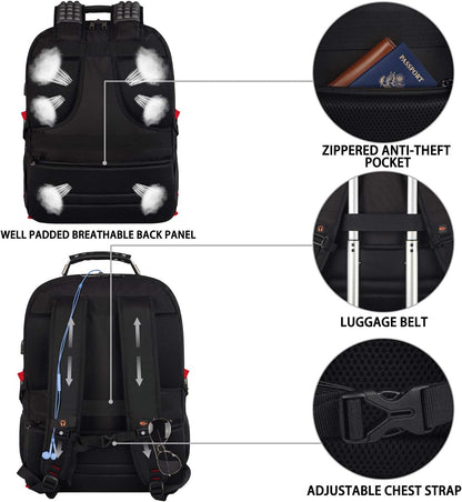 Laptop Backpack, Red, 55L Capacity, TSA Approved, RFID Anti-Theft, USB Charging Port, Headphone Hole, Back Luggage Strap, Chest Strap, Laptop Backpack