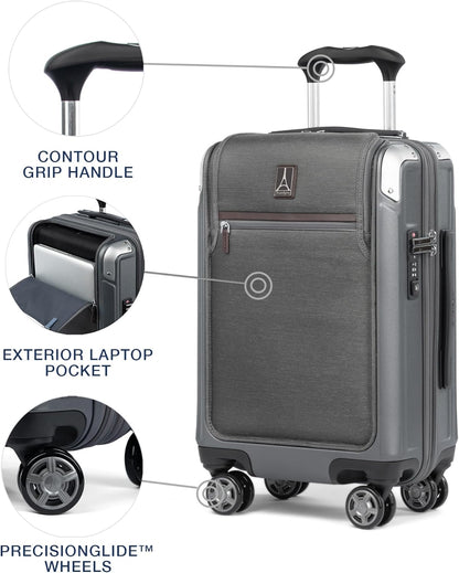 Travelpro Platinum Elite Hardside Expandable Carry on Luggage, 8 Wheel Spinner, TSA Lock, Hard Shell Polycarbonate Suitcase, Vintage Grey, Compact Carry on Laptop Pocket 20-Inch