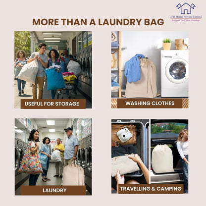 LFH Home Large Premium 100% Cotton Canvas Laundry Bag with Drawstring and Handles Heavy Duty, Multi-Use, and Washable for Home, Travel, College or Storage 20x30 (Pack of 2)-Natural Thanks Giving