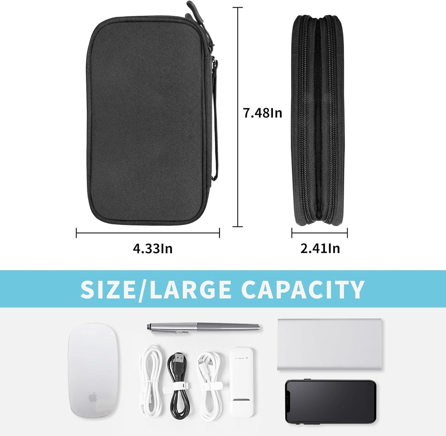 Electronics Travel Organizer,Portable Waterproof Electronic Travel Storage Bag for Small Charging Cord Storage,Charger,Small Electronics,SD Card etc,for Travel,Business - Black