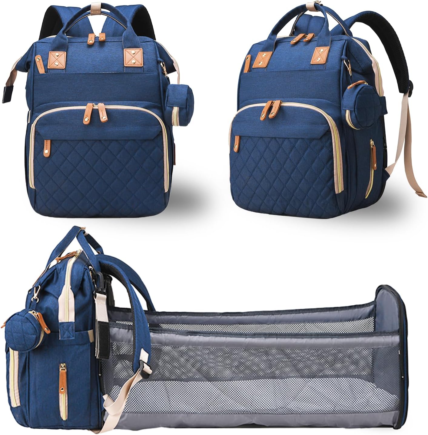 Diaper Bag with Changing Station, Waterproof 3 in 1 Baby Diaper Backpack with Foldable Changing Pad, Large Travel Back Pack for Baby Girl Boy, Baby essentials, Blue