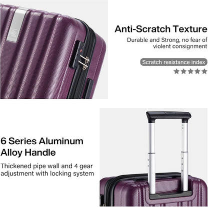 Hanke 24 Inch Expandable Checked Luggage Lightweight PC Hard Case luggage Suitcases with Wheels Travel Luggage Rolling Large Suitcase Travel Luggage Bag for Go To University (Purple)