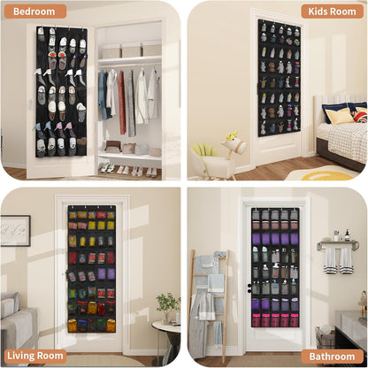 FENTEC 40 Large Pockets Over The Door Shoe Organizer, Mesh Hanging Shoe Organizer Shoe Rack for Closet Mesh Closet Shoe Holder, Over Door Organizer, Shoe Organizer for Wall, Black, 1 Pack