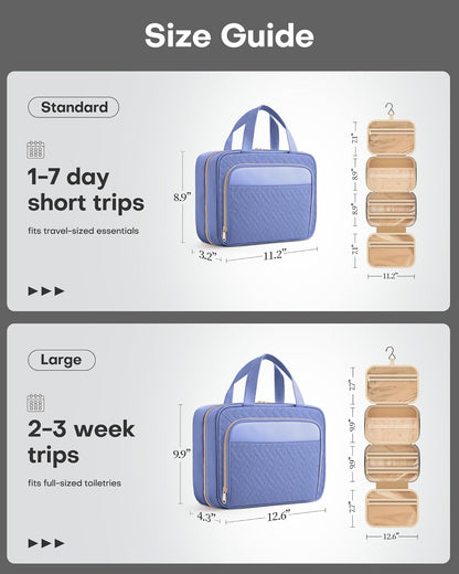 HOTOR Travel Toiletry Bag for Women & Men, Waterproof Makeup Bag with Hanging Hook and Multiple Pockets, Cosmetic Bags for Women, Travel Essentials, 12.6'' x 4.3'' x 9.9'', Aegean-Blue