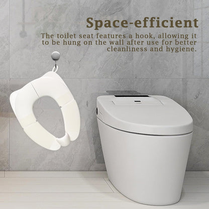 Portable Toilet Seat for Kids, Foldable Universal Fit Potty Training Seat with Anti-Slip Base & Splash Guard Travel Toilet Seat with Storage Bag, Easy Clean-White