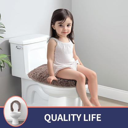 Microfiber Elongated Toilet Seat Cover 19.5"x 15" Machine Washable Solid Toilet Lid Cover Adjustable Rubber Backing Fits Most 18-19.5" L x 14-16" W Elongated Toilet Seat