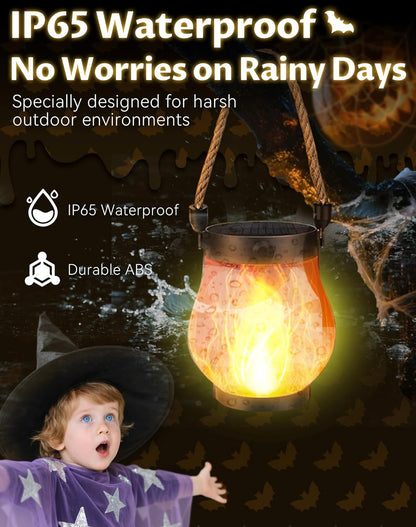 Kaliqo Solar Lantern Outdoor Lights - Official, Waterproof Kaliqo Solar Flame Lights Hangable with Dancing Flame, Hemp Rope Hanging Flame Lanterns,Dual Charging Modes, Smokeless (5pack)