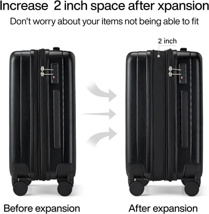 Hanke 29 Inch Expandable Checked Luggage Lightweight PC Hard Shell Luggage Suitcases with Wheels Travel Luggage Rolling Large Suitcase Travel Luggage Bag for Study Abroad.(Jet Black)