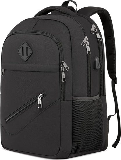 Black Backpack, School Backpacks for Teen Boys & Girls, Student Bookbag Fits 17.3 Inch Laptop with USB Charging Port, Water Resistant Travel Backpack, Sturdy Anti Theft Computer Bag Gifts Men Women