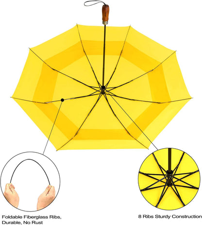 Lejorain Large Folding Golf Umbrella - Compact Mens Umbrellas Travel Rain and Windproof 54inch Collapsible Automatic Open Close Umbrella 210T Teflon Vented Double Canopy