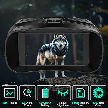 Night Vision Goggles, 4K Night Vision Binoculars with 58MP Full Color & AI Image Processing, 5000mAh Rechargeable Battery, 64GB Card, IP66 Waterproof, Tactical LED Light for Hunting Camping Security