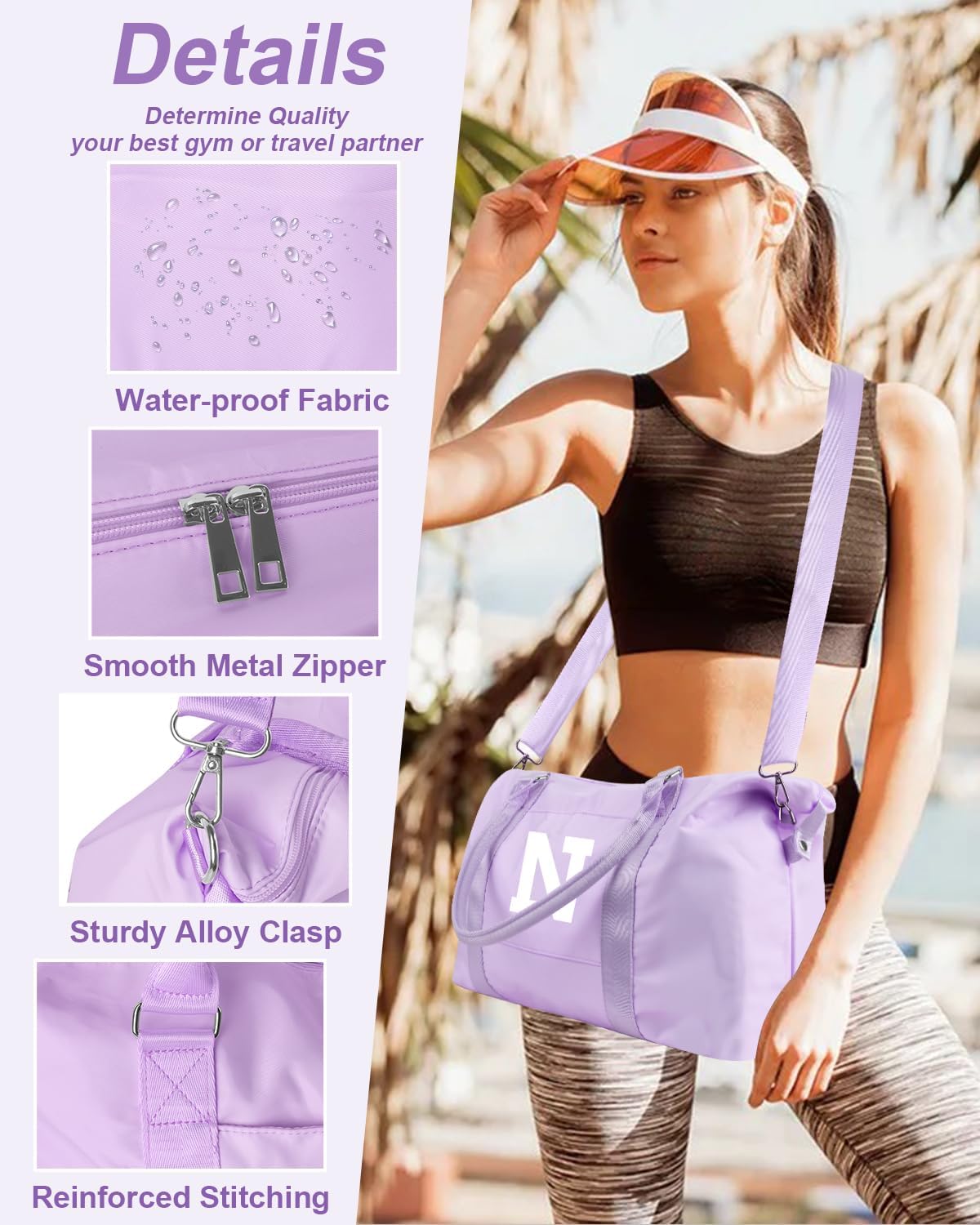 Daughter Niece Gifts for Teen Girl Kids, Initial Travel Duffel Bag Sports Gym Bag Personalized Gifts Weekender Bag，Monogram Overnight Bag Cute Dance Bag Birthday Bridesmaid Gifts for Women(Purple, N)