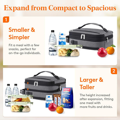 Lifewit Insulated Lunch Box for Men, Expandable Cooler Bag, Freezable Lunch Bag for Women with 2 Ice Packs and Shoulder Straps for Work Travel College, 8.2L Gray