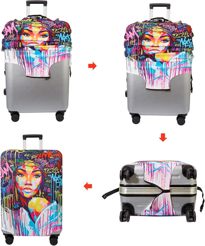 WUJIAONIAO Travel Luggage Cover Baggage Suitcase Cover Protector Skins 18-32 Inch (Graffiti A8, L (for 25-28 inch luggage))