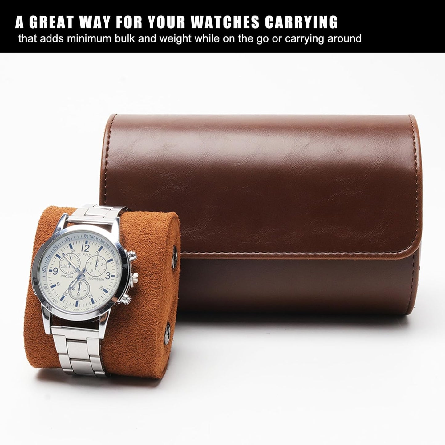 Longjet Watch Roll Travel Case for Men Portable Watches Organizer Box with Removable Velvet Pillow Holder (2 Slot Brown)