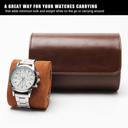 Longjet Watch Roll Travel Case for Men Portable Watches Organizer Box with Removable Velvet Pillow Holder (2 Slot Brown)