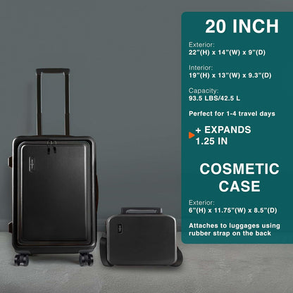 Luggage Sets 3 Piece, 22 Inch Carry on Luggage and 24 Inch Suitcases with Wheels Spinner, Durable Hard Shell Suitcase Set, Expandable Travel Suitcase, Black