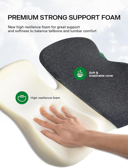 Seat Cushion, SC 150B Seat Cushions for Office Chairs, Car Seat, Wheelchair - Sciatica & Tailbone & Coccyx Pain Relief Pillow for Driver Sedentary People（Size:19.6 * 16.6 * 3.7 in-Black）