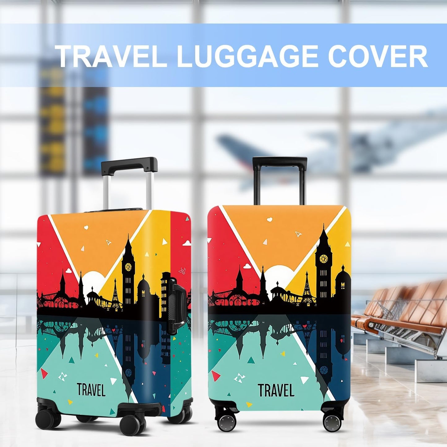 Luggage Cover Washable Suitcase Protector Anti-Scratch,Stretchable Fit for 20-34Inch Luggage Durable Travel Bag Cover with Zipper Closure (Travel-2, M(fits 24-26Inch suitcase))