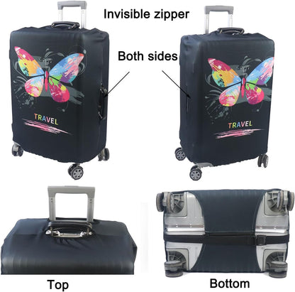MosaiRudo Thicker Luggage Cover Elastic Suitcase Cover Protector Fits 18-32 Inch Suitcase Travel Accessories (Butterfly, S)