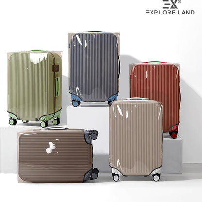 Explore Land Clear Luggage Cover Tough Protector Fits for 18-20 Inches Suitcase for Travel Airplane (PVC Gray, S)