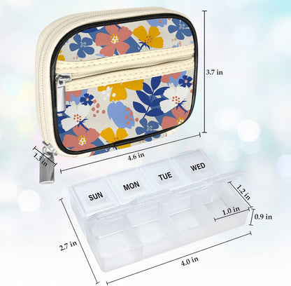 Serfeymi Weekly Travel Pill Organizer Pill Case for Purse with Removable 7 Day Pill Box, Fashionable Travel Medicine Organizer Pill Container for Medicine, Vitamin, Supplement - Bloom 02
