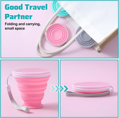 3 Pack Collapsible Cups for Traveling,Collapsible Travel Cup,Portable Reusable Silicone Drinking Folding Cup Set with Lid for Outdoor Adventures,Camping, Hiking, and Daily Use