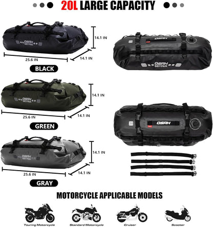 Waterproof Duffel& Luggage Bag - Motorcycle Dry Bag Tail Saddle Bags with Roll Top Closure,Large Storage Space,for Camping, Kayaking, Fishing & Traveling(Green, 20L)