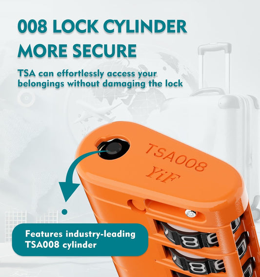 ANVIL TSA Approved Luggage Locks – High Security TSA008 Combination Travel Locks with Inspection Indicator for Suitcases and Backpacks. (4, Orange)