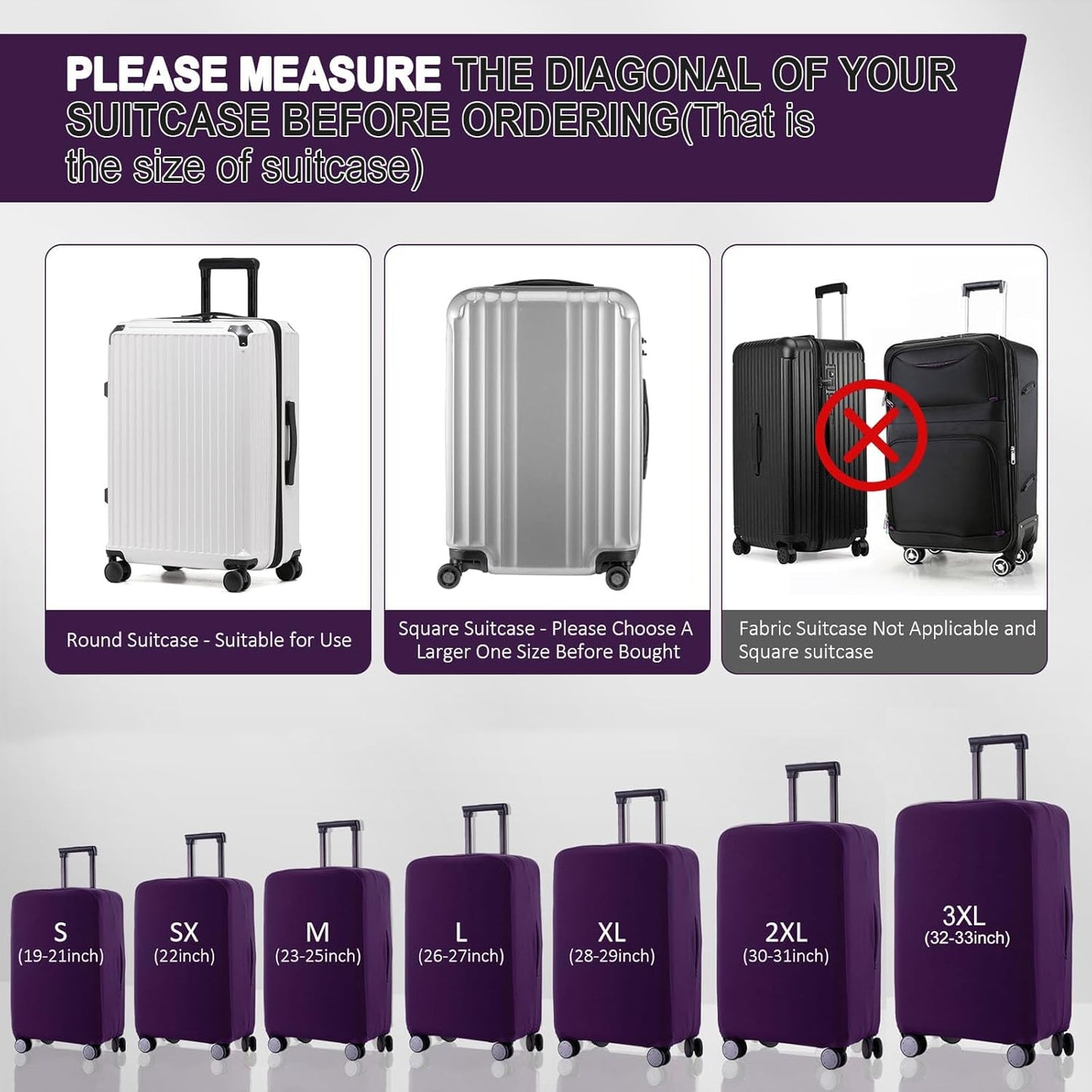 Travel Luggage Cover Suitcase Protector Scratch-Resistant Fit 19-31 Inch Suitcase, Not Included Suitcase (Purple, XL(28-29 inch))