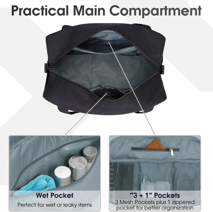 Narwey 18" Carry on Bag Underseat for Airplane Spirit Airlines Personal Item Travel Bag 18x14x8 Small Duffle Bag Duffel Bag Gym Weekender Overnight Bag with Wet Pocket for Women and Men (Black)