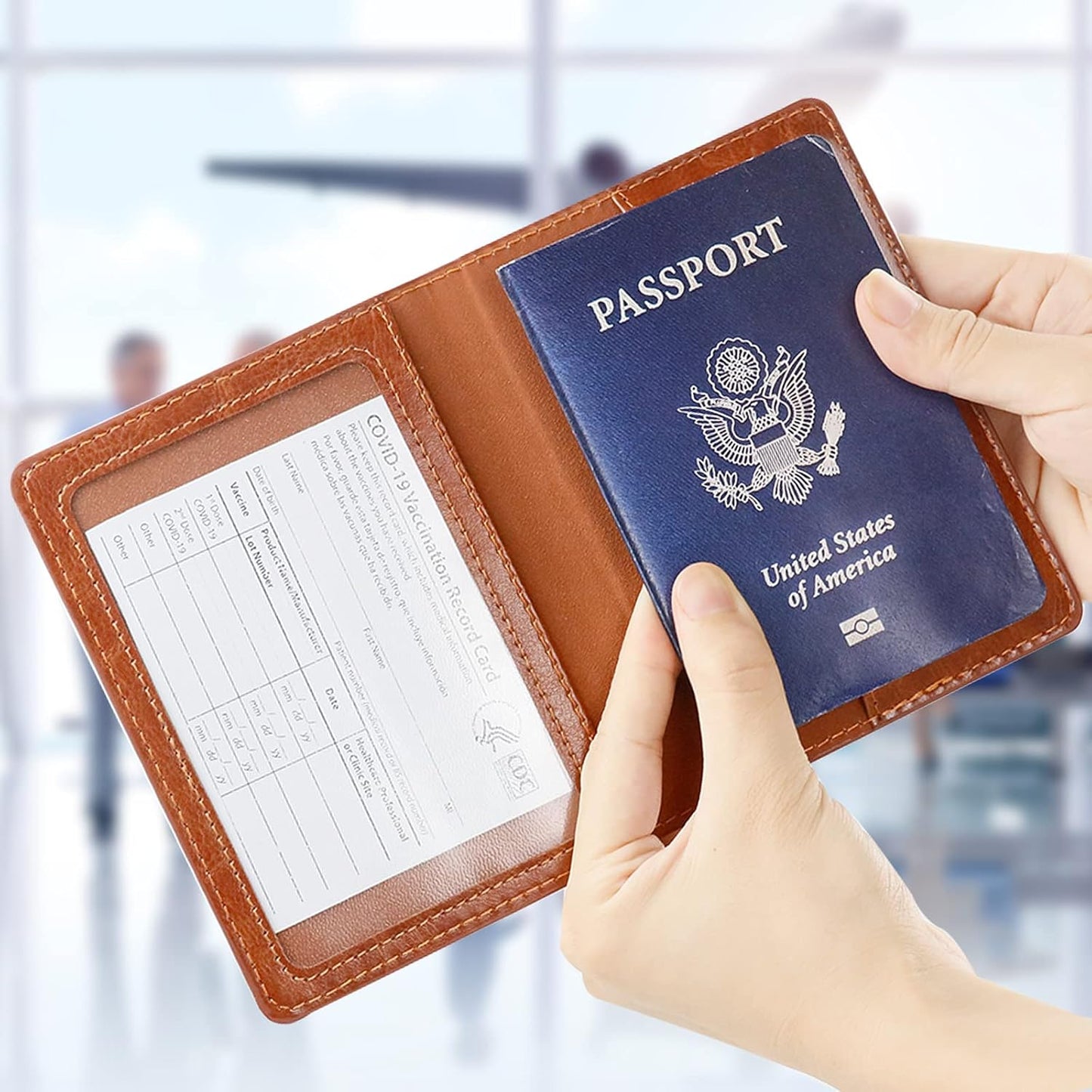 TIGARI Passport Holder for Travel Women Men, PU Leather Passport Wallet Cover Case Sleeve, Waterproof Protected Document Organizer, Family Vacation Plane Cruise Travel Essentials-Brown