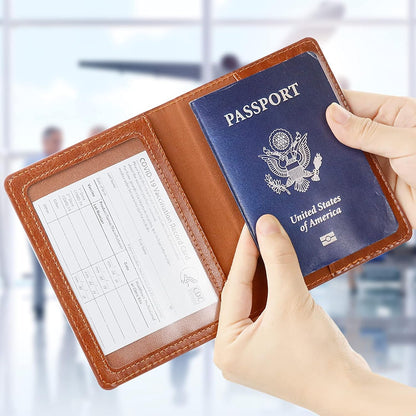 TIGARI Passport Holder for Travel Women Men, PU Leather Passport Wallet Cover Case Sleeve, Waterproof Protected Document Organizer, Family Vacation Plane Cruise Travel Essentials-Brown