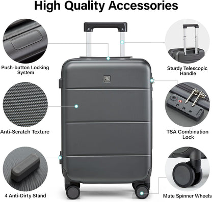 Hanke 26 Inch Luggage Large Suitcase With Spinner Wheels Tsa Luggage Suitcases Hard Case Luggage For Women & Men Rolling Checked Luggage(Graphite Grey)
