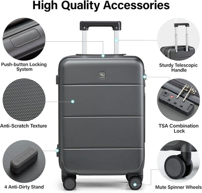 Hanke 28 Inch Luggage with Spinner Wheels Large Travel Suitcase Tsa Hard Case Luggage for Women Men Rolling Checked Luggages(Graphite Grey)
