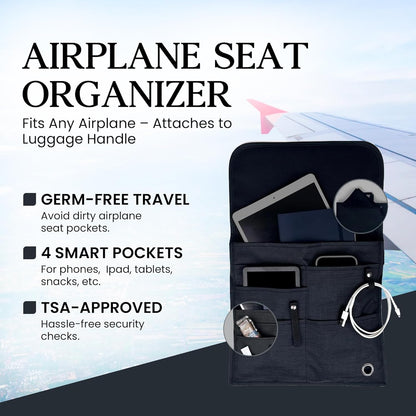 SO~MINE Airplane Pocket Organizer | Tray Table Cover | In Flight Seat Back Organizer Bag | Commuter Essential Travel Bag | Media Pouch For Flying | Travel Gift | Attaches To Luggage