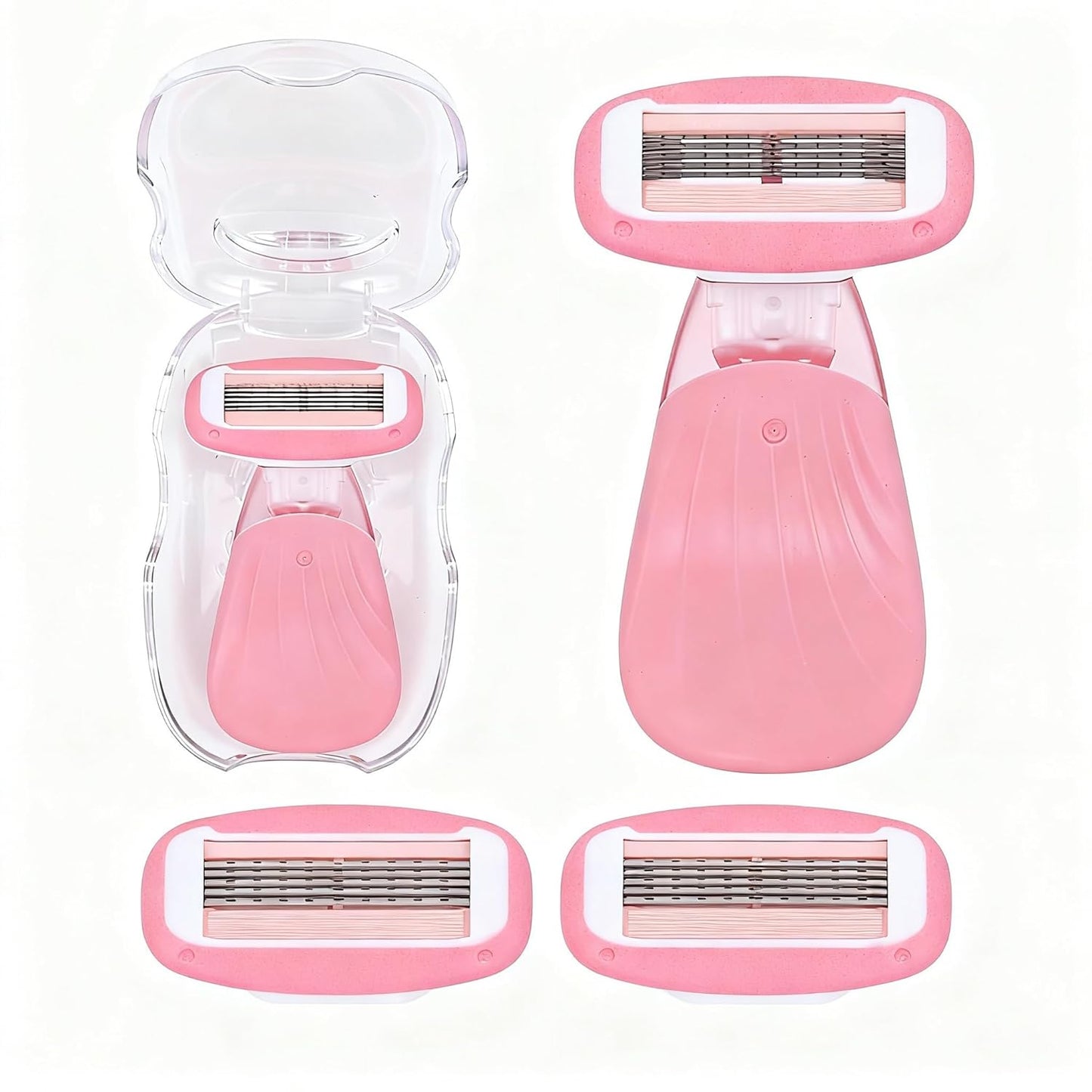 Women Razors moisturizing bar for Sensitive Skin, Travel Razors Shaving Kit Essential - 5-Blade for Sensitive Skin - Bikini, Legs, Underarms - 1 Handle & 3 Refill Cartridges - Pink