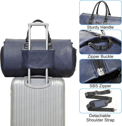 Leather Garment Bag for Travel, Modoker Carry On Suit Carrier Travel Bag with Shoulder Strap/Multiple Pockets - Ideal for Business Trips & Weekend Getaways - The Garment Duffel Bag for Traveling Men