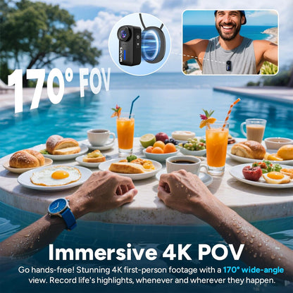 SJCAM C110Plus Magnetic Combo, 4K POV Pocket Action Camera,170° FOV Video, 6-Axis Stabilization,Mini Body Camera, Waterproof, Wearable cam for travel sport,Built-in Mic for Vlogging,Helmet Mount,Black