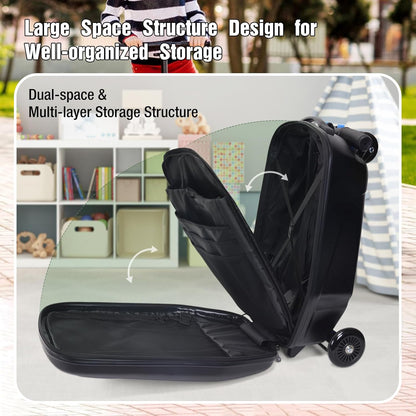 20" Scooter Suitcase for Kids, 2-in-1 Ride On Luggage with Wheels for Boys & Girls Ages 4-15, Foldable Hardshell Carry On Lightweight Travel Suitcase for Airplane