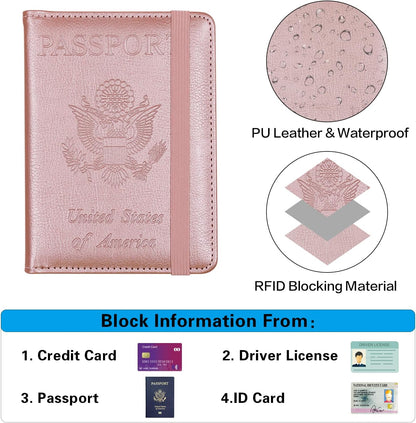 Melsbrinna Premium Leather Passport Holder Covers Case, Waterproof Rfid Blocking Travel Wallet Passport Holder with Pen Holder, Cute Passport Book for Women/Men