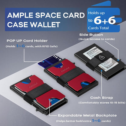 Mens Business Card Holder, Slim Card Wallet for Men and Women, Minimalist RFID Blocking Wallet with Pop-Up Function, Thin Design, Metal Cases Holds 6+6 Cards, Gifts for Men, Men's Accessories