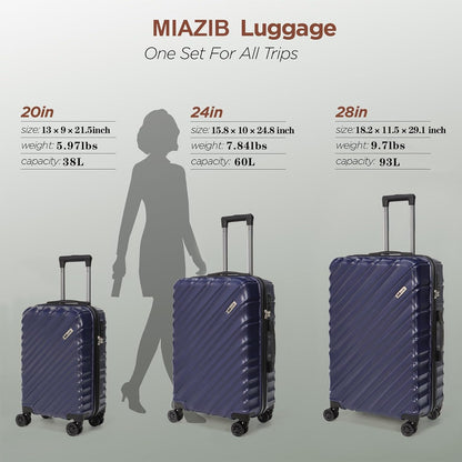 Luggage Sets Suitcases with Wheels Suitcase set Hardshell Luggage sets Clearance Luggage sets with TSA Lock 20/24/28 Inch Luggage Lightweight Suitcases with Wheels (Navy Blue)