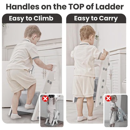 Primlect Space-Saving Potty Training Seat with Ladder, Adjustable Step and Toilet Seat Height, Top Handles for Easy Climbing, Easy to Carry, Portable Toddler Toilet Trainer for Small Bathrooms
