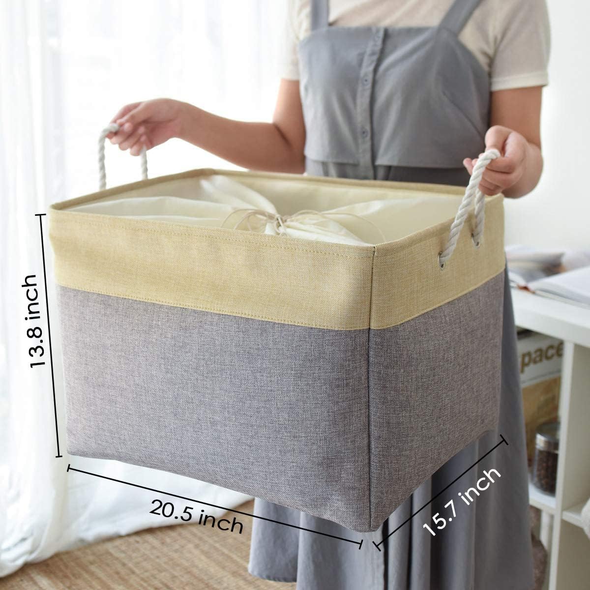 TheWarmHome Storage Bins Baskets for Organizing - Extra Jumbo 3 Pack 20.5Lx15.7Wx13.8H Sturdy Fabric Storage Basket for Shelves, Decorative Foldable Closet Nursery Toy (Gold&Grey)